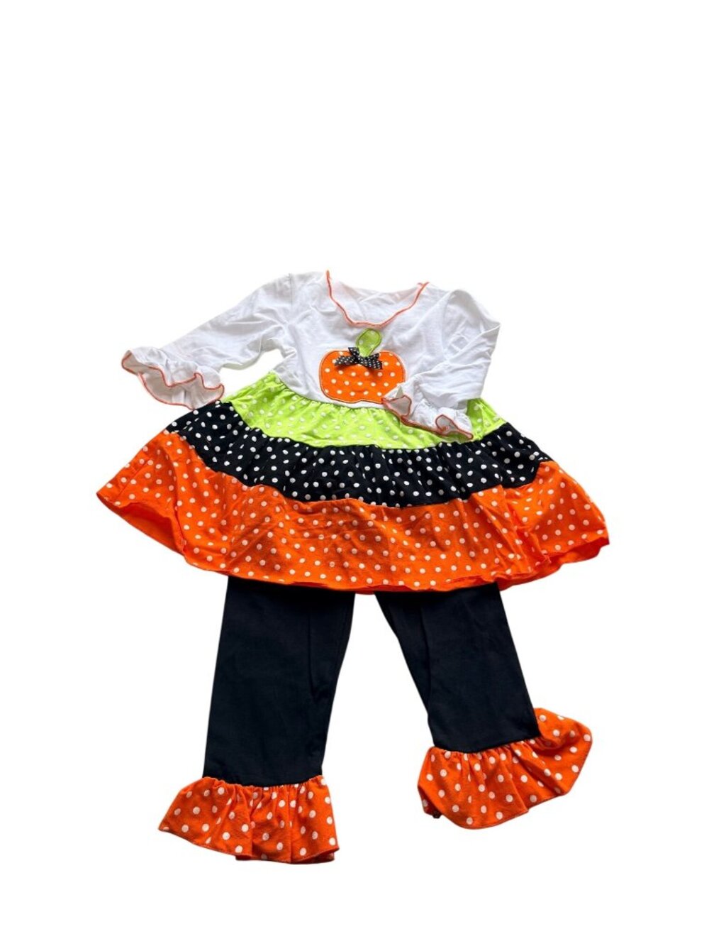 Toddler Halloween Outfit Pumpkin Polka Dot Dress Pants Set Cotton 3T-4T